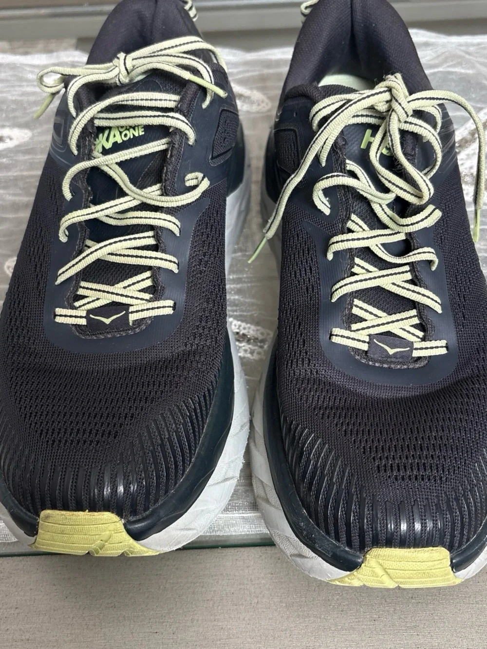 Hoka Men's Black with Lime Accent Athletic Running Shoes
